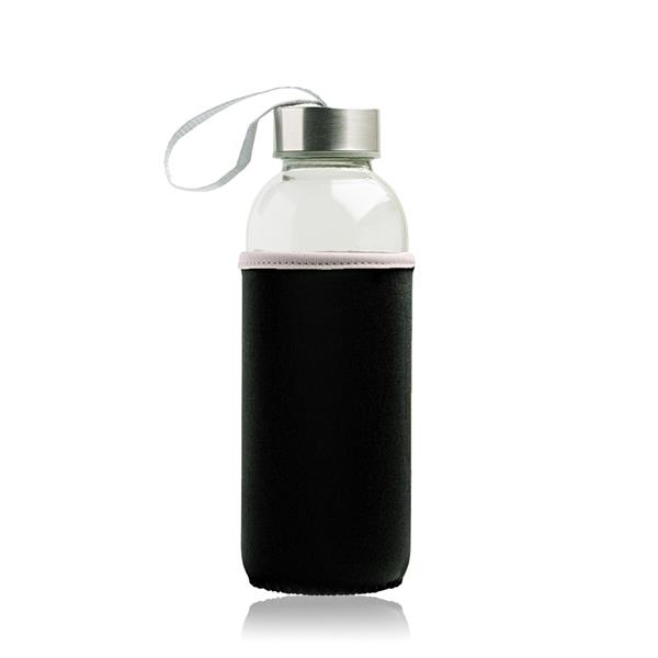 Glass bottle with metal lid and neoprene sleeve